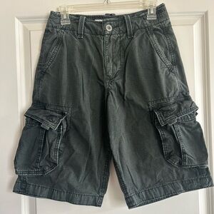 American Eagle Cargo Shorts Mens 26 Black Longer Length Utility Pockets Casual